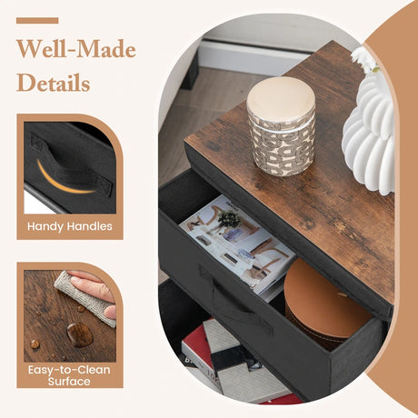 2-Drawer Nightstand with Removable Fabric Bins and Pull Handles-Black