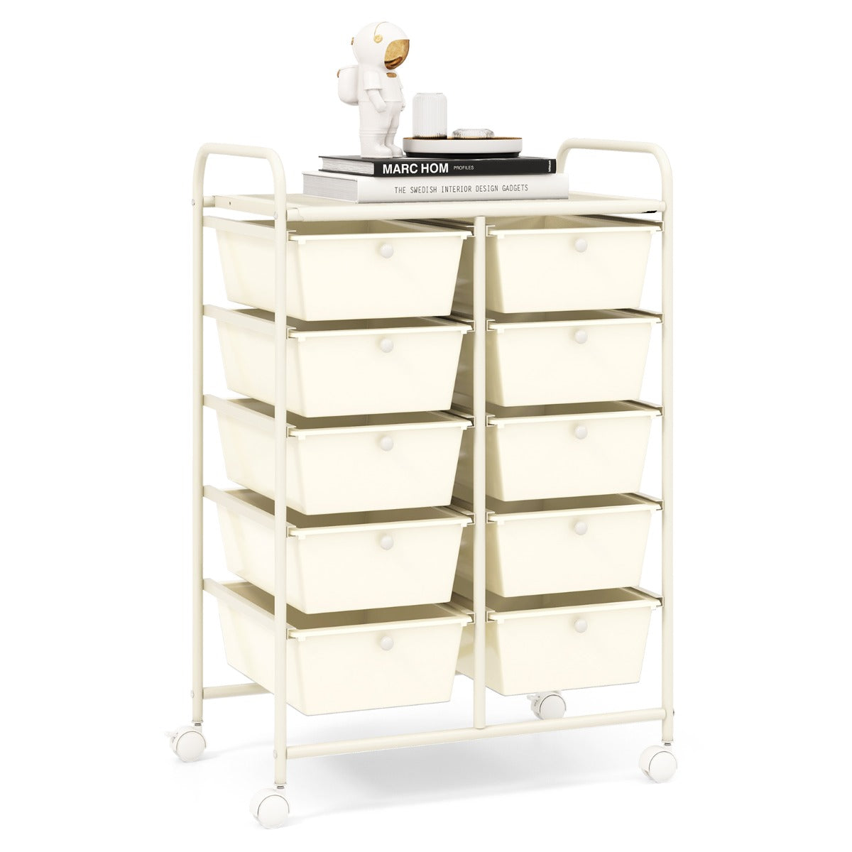 10-Drawer Rolling Storage Cart-White