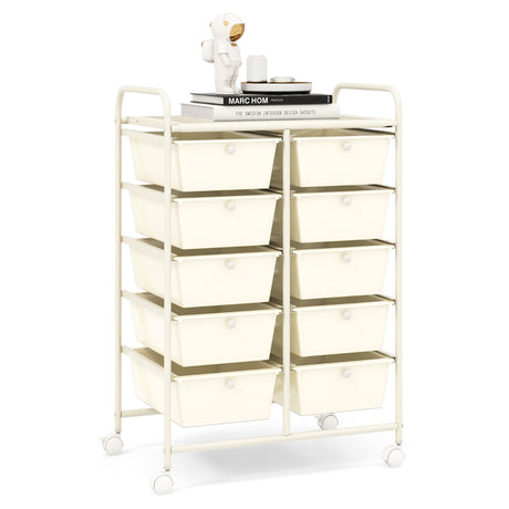 10-Drawer Rolling Storage Cart-White