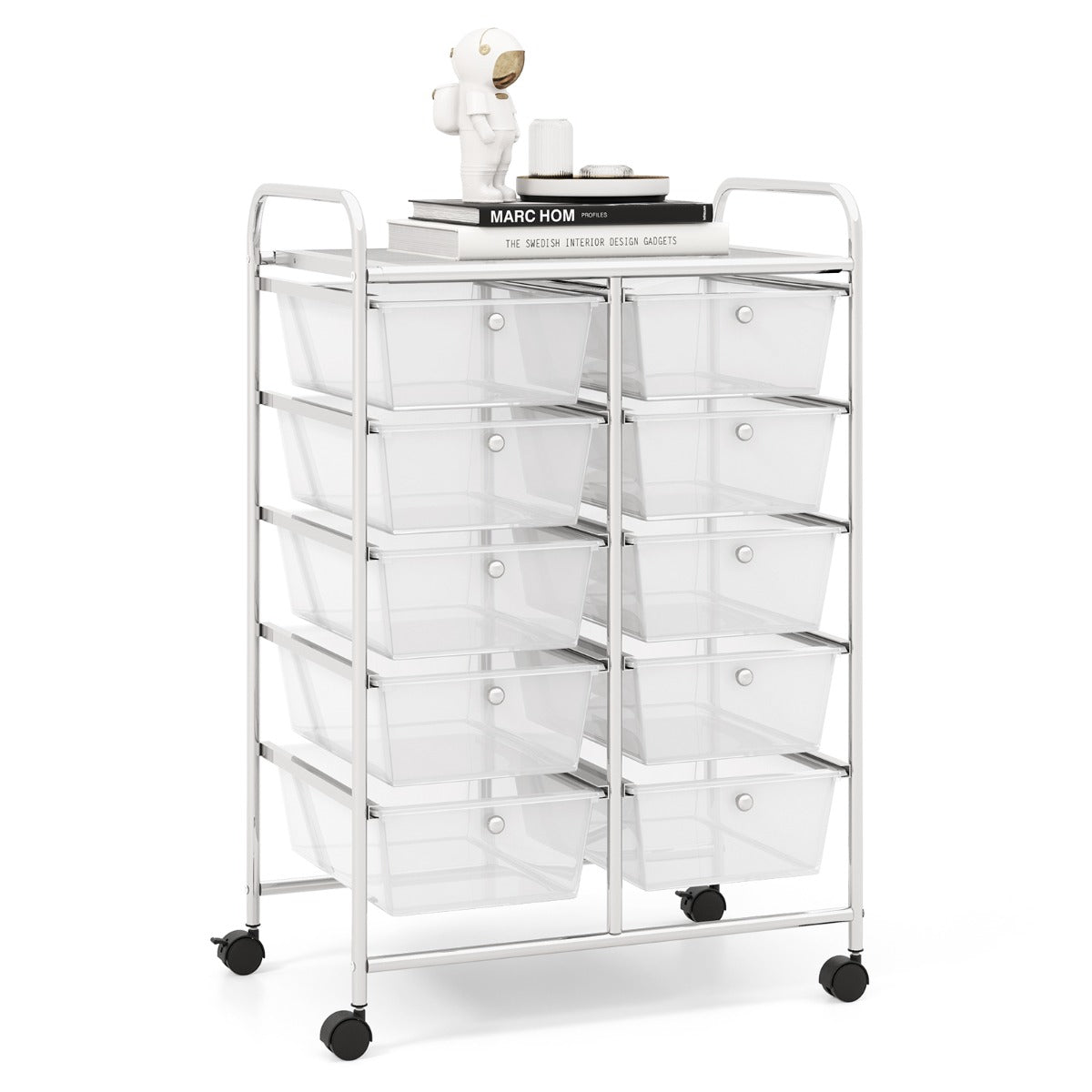 10-Drawer Rolling Storage Cart-Transparent