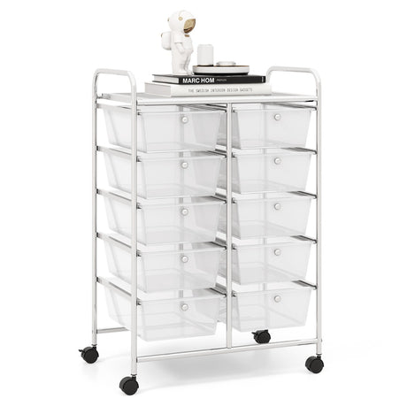 10-Drawer Rolling Storage Cart-Transparent