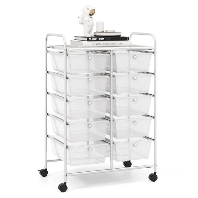 10-Drawer Rolling Storage Cart-Transparent
