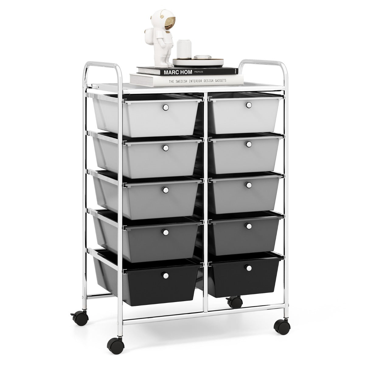 10-Drawer Rolling Storage Cart-Gray