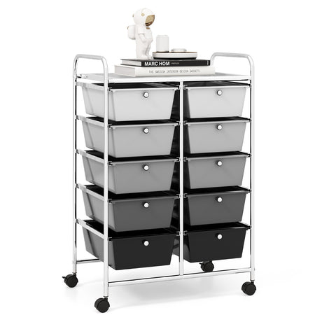 10-Drawer Rolling Storage Cart-Gray