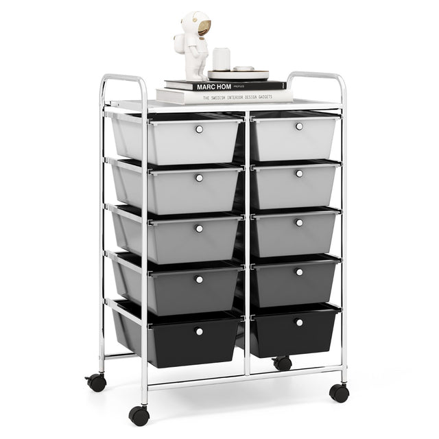 10-Drawer Rolling Storage Cart-Gray
