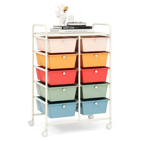 10-Drawer Rolling Storage Cart-Multicolor