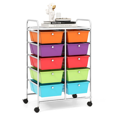 10-Drawer Rolling Storage Cart-Deep Multicolor