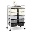 10-Drawer Rolling Storage Cart-Beige & Gray