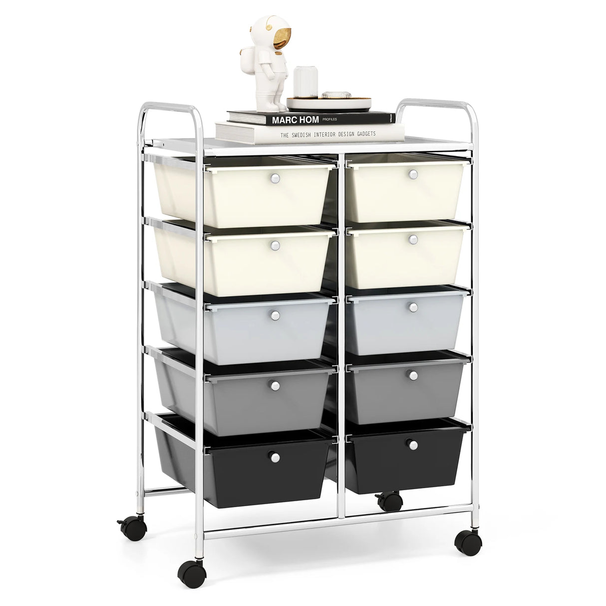 10-Drawer Rolling Storage Cart-Beige & Gray