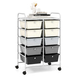 10-Drawer Rolling Storage Cart-Beige & Gray
