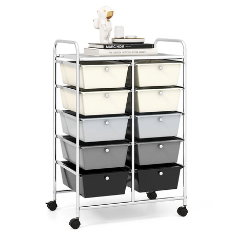 10-Drawer Rolling Storage Cart-Beige & Gray