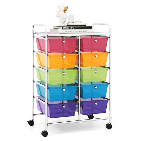 10-Drawer Rolling Storage Cart-Transparent Multicolor