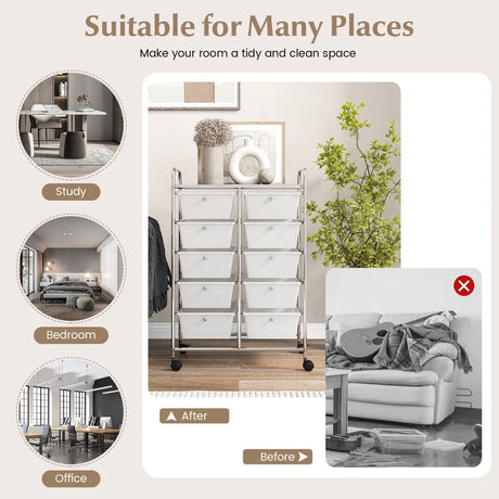 10-Drawer Rolling Storage Cart-Transparent