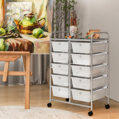 10-Drawer Rolling Storage Cart-Transparent
