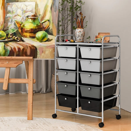 10-Drawer Rolling Storage Cart-Gray