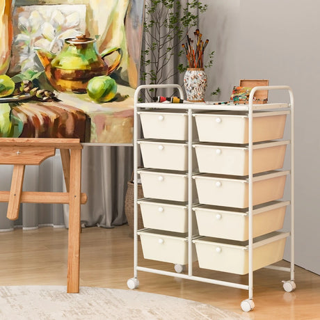 10-Drawer Rolling Storage Cart-White