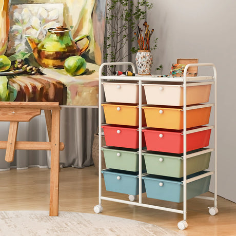 10-Drawer Rolling Storage Cart-Multicolor