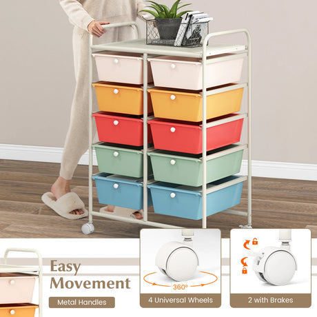 10-Drawer Rolling Storage Cart-Multicolor