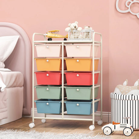 10-Drawer Rolling Storage Cart-Multicolor