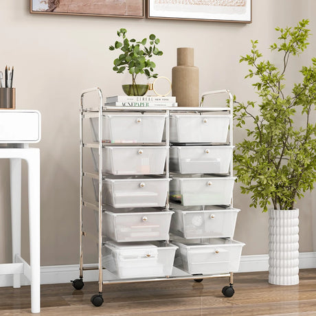 10-Drawer Rolling Storage Cart-Transparent