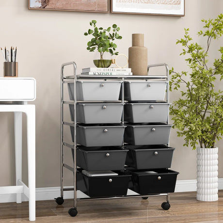 10-Drawer Rolling Storage Cart-Gray
