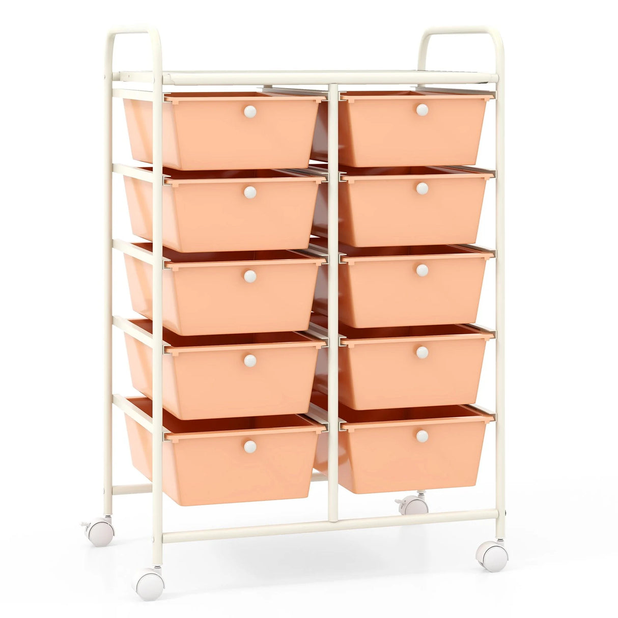 10-Drawer Rolling Storage Cart-Peach