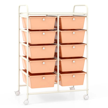 10-Drawer Rolling Storage Cart-Peach