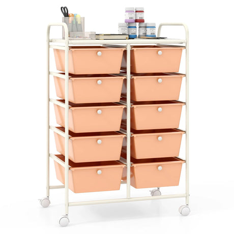 10-Drawer Rolling Storage Cart-Peach