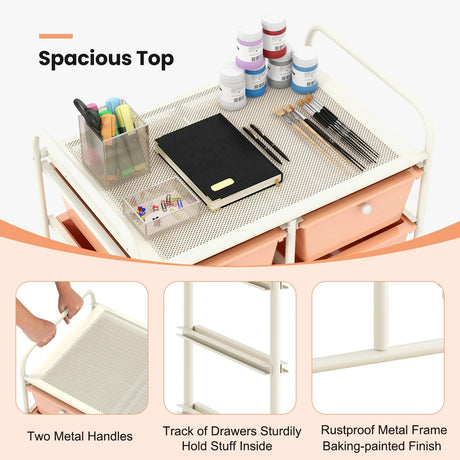 10-Drawer Rolling Storage Cart-Peach