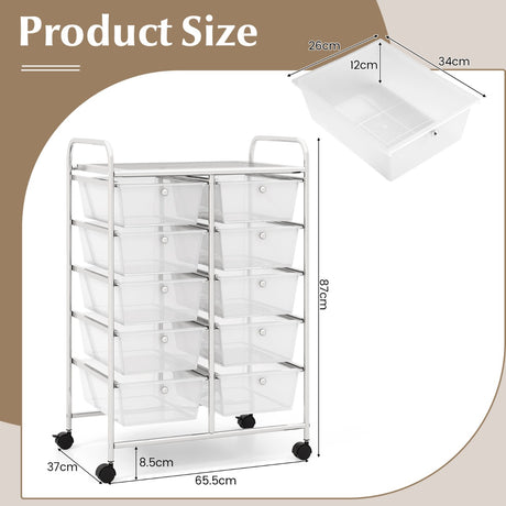 10-Drawer Rolling Storage Cart-Transparent