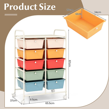 10-Drawer Rolling Storage Cart-Multicolor