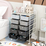 Rolling Storage Cart with 10 Drawers Office Supplies Trolley on Wheels Mixed Black