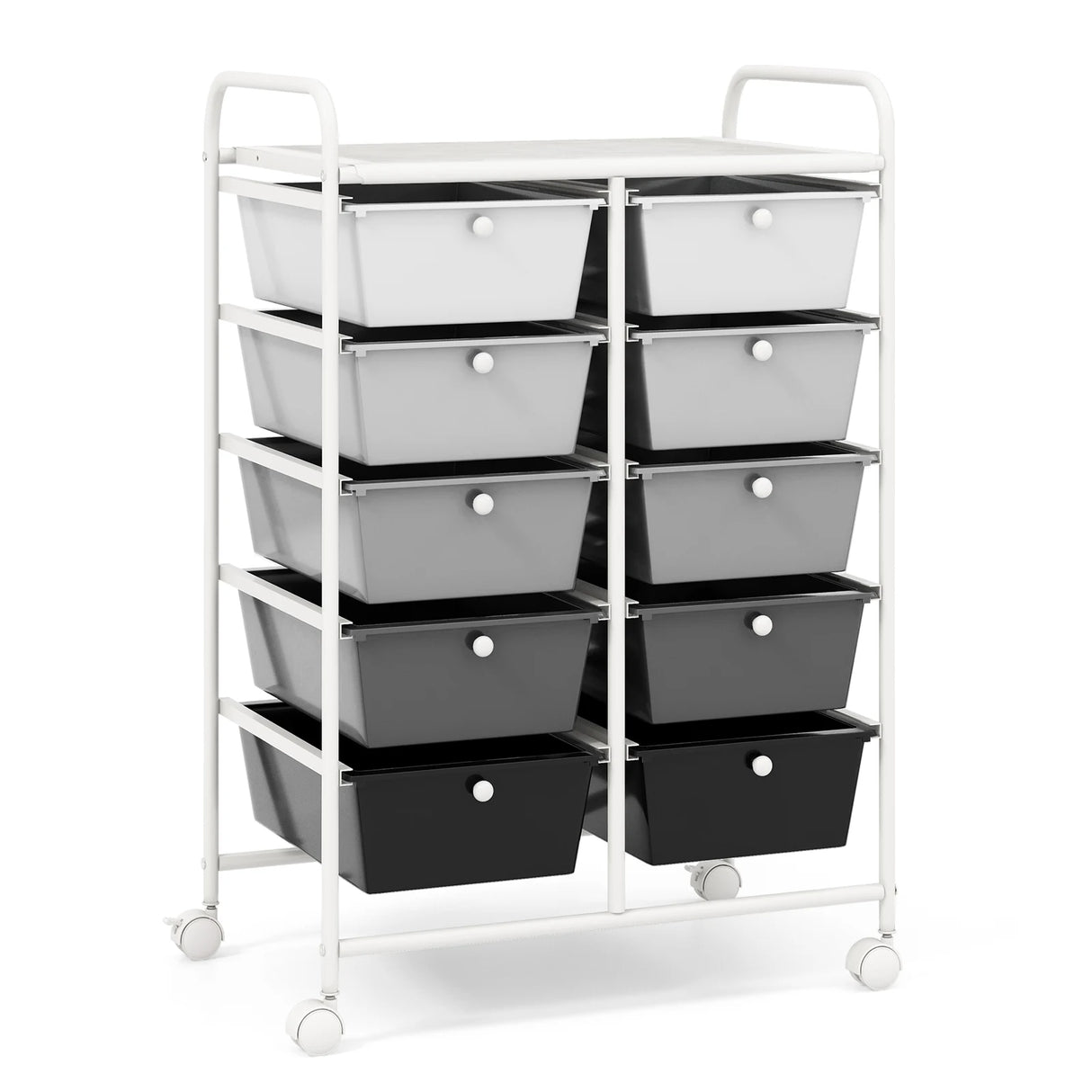 Rolling Storage Cart with 10 Drawers Office Supplies Trolley on Wheels Mixed Black