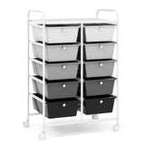 Rolling Storage Cart with 10 Drawers Office Supplies Trolley on Wheels Mixed Black