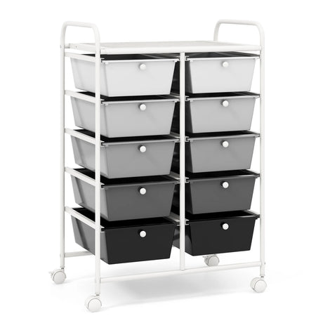 Rolling Storage Cart with 10 Drawers Office Supplies Trolley on Wheels Mixed Black