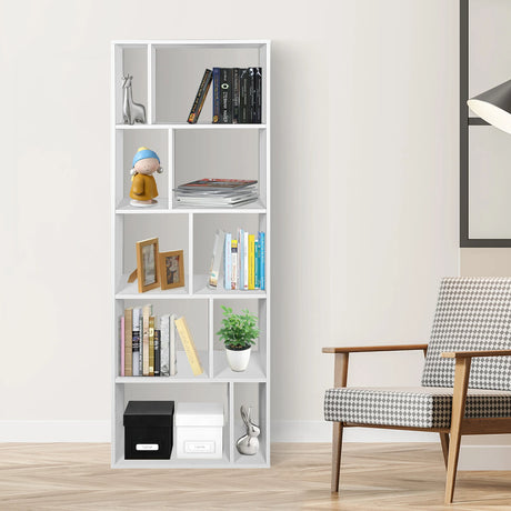66 Inch Tall 5 Tiers Wood Bookshelf with 10 Open Compartments-White