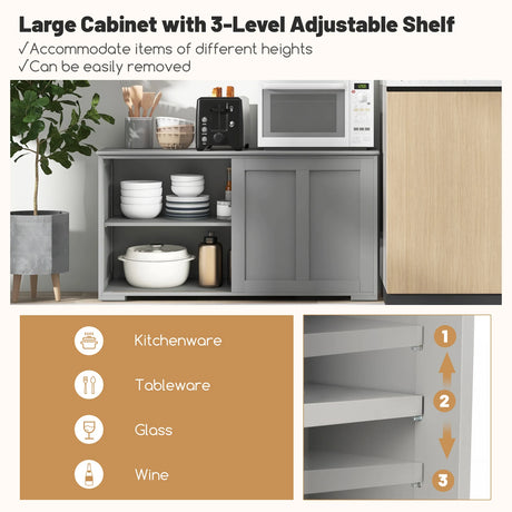 Antique Stackable Kitchen Storage Sideboard with Height Adjustable Shelf-Gray