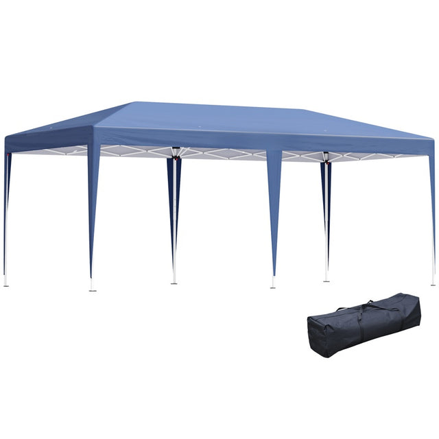 Outsunny Pop Up Gazebo, Double Roof Foldable Canopy Tent, Height Adjustable Wedding Awning Canopy w/ Carrying Bag, 6 m x 3 m x 2.65 m, Blue