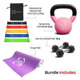 Body Revolution Complete Home Workout Set – Hex Dumbbells, Neoprene Kettlebell, Resistance Bands, and Cushioned Yoga Mat  3kg Dumbbell 6kg Kettlebell Mat Resistance Bands