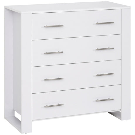 HOMCOM Chest Of 4 Drawers Storage Cabinet Bedroom Clothes w/Metal Handles Base Freestanding Unit Furnishing Living Room White