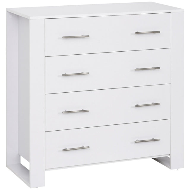 HOMCOM Chest Of 4 Drawers Storage Cabinet Bedroom Clothes w/Metal Handles Base Freestanding Unit Furnishing Living Room White