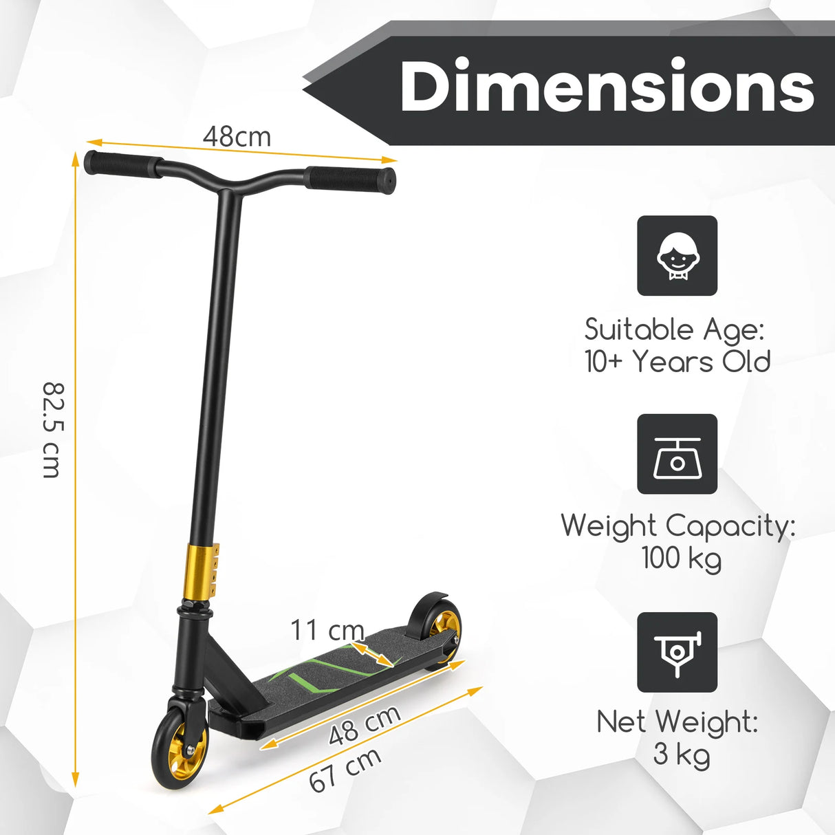 Stunt Scooter Pro Trick Scooter with 2 PU Wheels for Kids-Black