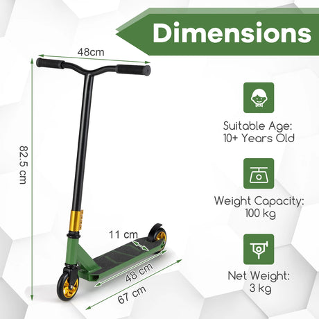 Stunt Scooter Pro Trick Scooter with 2 PU Wheels for Kids-Green