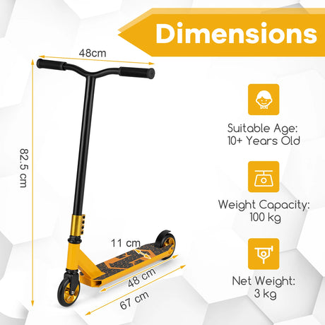 Stunt Scooter Pro Trick Scooter with 2 PU Wheels for Kids-Yellow