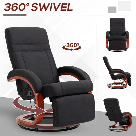 HOMCOM 135 Manual Reclining Swivel Chair, with Footrest - Black