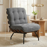 HOMCOM Accent Chair, Linen-look Fabric Reading Chair with Spring Cushion, Slatted Support, Steel Frame, Dark Grey