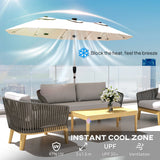Outsunny 3 m Double-Sided Garden Parasol with LED Solar Lights, Outdoor Extra Large Sun Umbrella with Crank Handle, Cream White