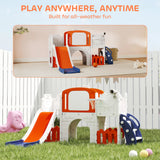 AIYAPLAY 7 in 1 Toddler Slide Set with Basketball Hoop, Climbing Frame, Telescope, Drawing Board, Storage Box, Orange