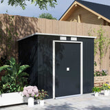 Outsunny Outdoor Lean to Garden Metal Equipment Tool Storage Shed w/ Foundation Kit, Double Door, Vents and Sloped Roof, Dark Grey