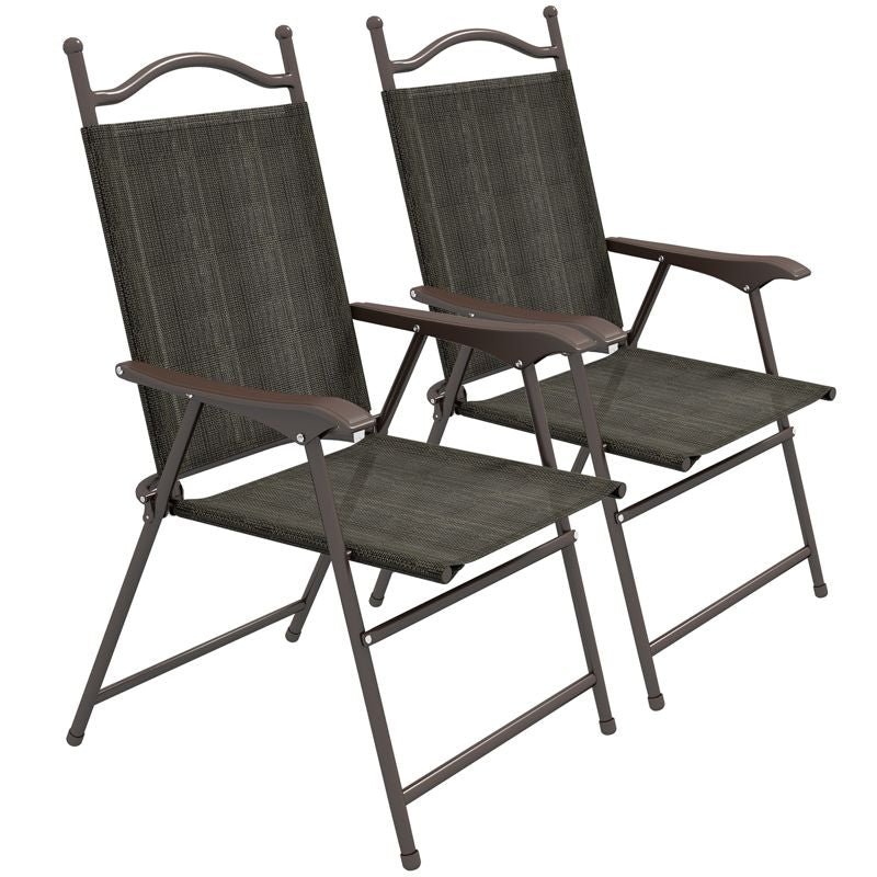 Outsunny Set of Two Folding Garden Chairs, with Fabric Mesh Seats - Dark Brown